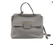 Furla Gray Satchel Top Handle Bag Gold Hardware Adjustable Strap Medium