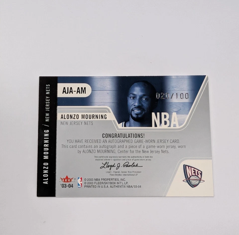 2003-04 Fleer Authentic Basketball Alonzo Mourning Auto Jersey /100 Authentix - Image 2 of 2