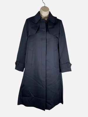 Sandro Women's Blue Wool Blend Pleat-Back Trench Coat Size 36