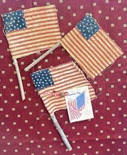 3 Rustic Grubby Primitive Style American Flags Small Decor Handmade Staind USA 