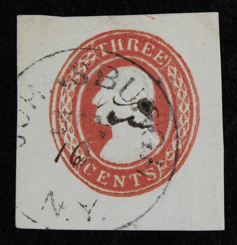 CKStamps: US Cut Square Stamps Collection Scott#U1 Used Horizontal Laid Paper