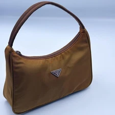 PRADA Nylon Tote Bag Khaki Brown Triangle Logo Made in Italy Missing Zipper Han