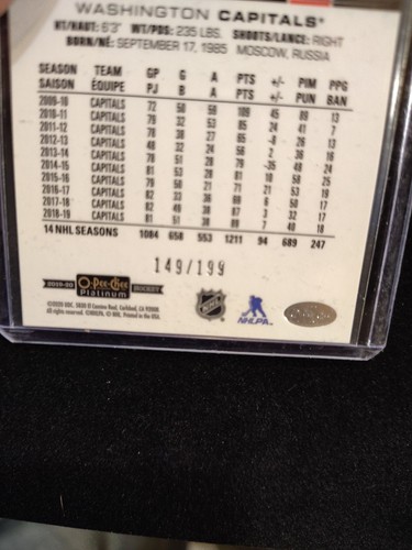 2019-20 O-Pee-Chee platino rosso prisma #149/199 Alex Ovechkin #25 JC - Foto 3 di 3