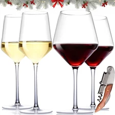 Physkoa Wine Glass Set of 4 – 2 Red Wine (23Oz) & 2 White Wine (14Oz) Hand-Blown