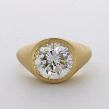 Solitaire Mens Ring 14K Gold Bezel Set 4.59 Carat Round Lab-Grown Diamond F SI1