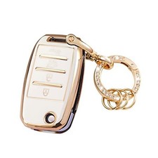 Key Fob Cover with Metal Keychain Compatible with Kia Sorento Sportage B White