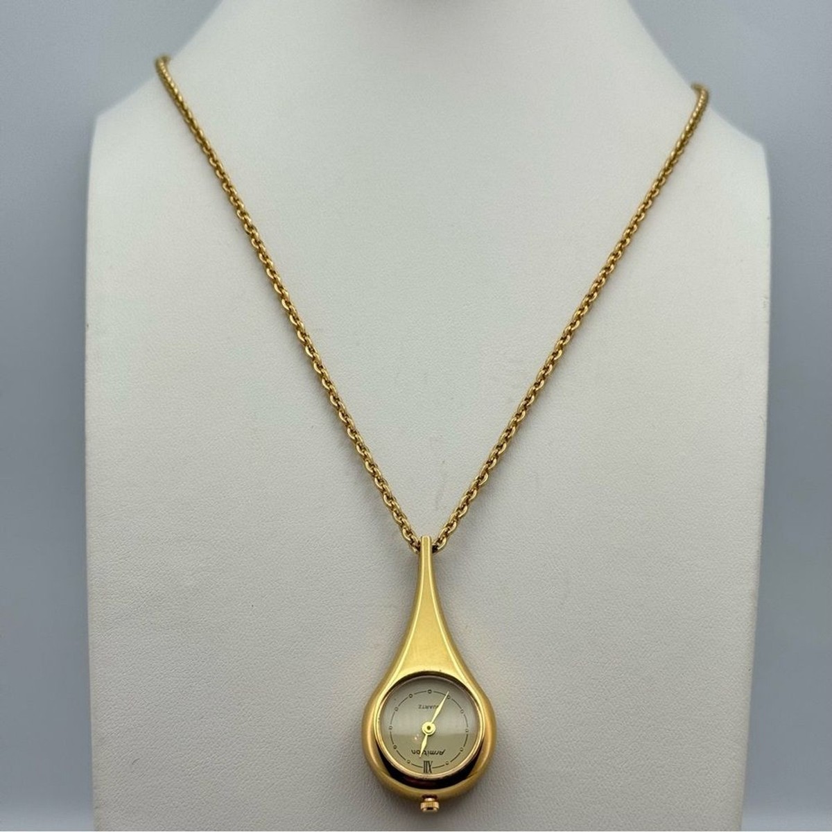 Armitron Gold Tone Teardrop Pendant Watch Necklace Quartz  display picture 1
