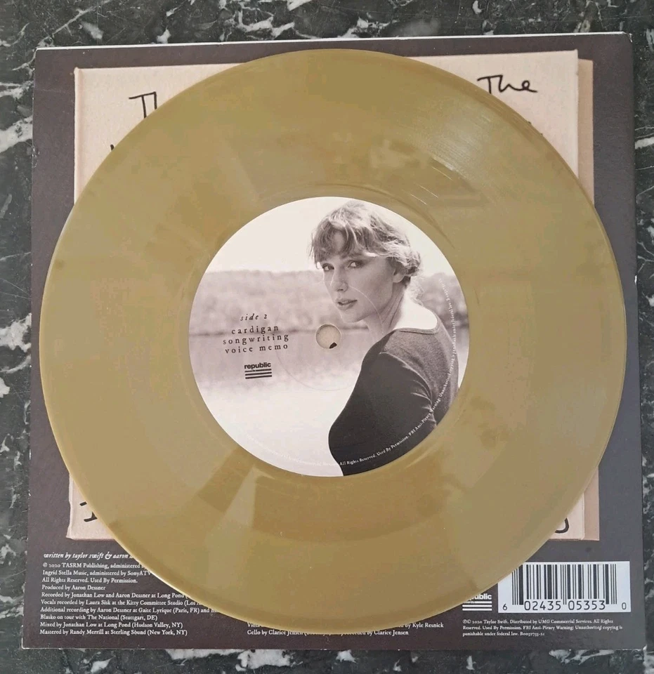 TAYLOR SWIFT Cardigan + Songwriting voice memo 12 inch LP vinyl record GOLD DISC - Image 3 of 4