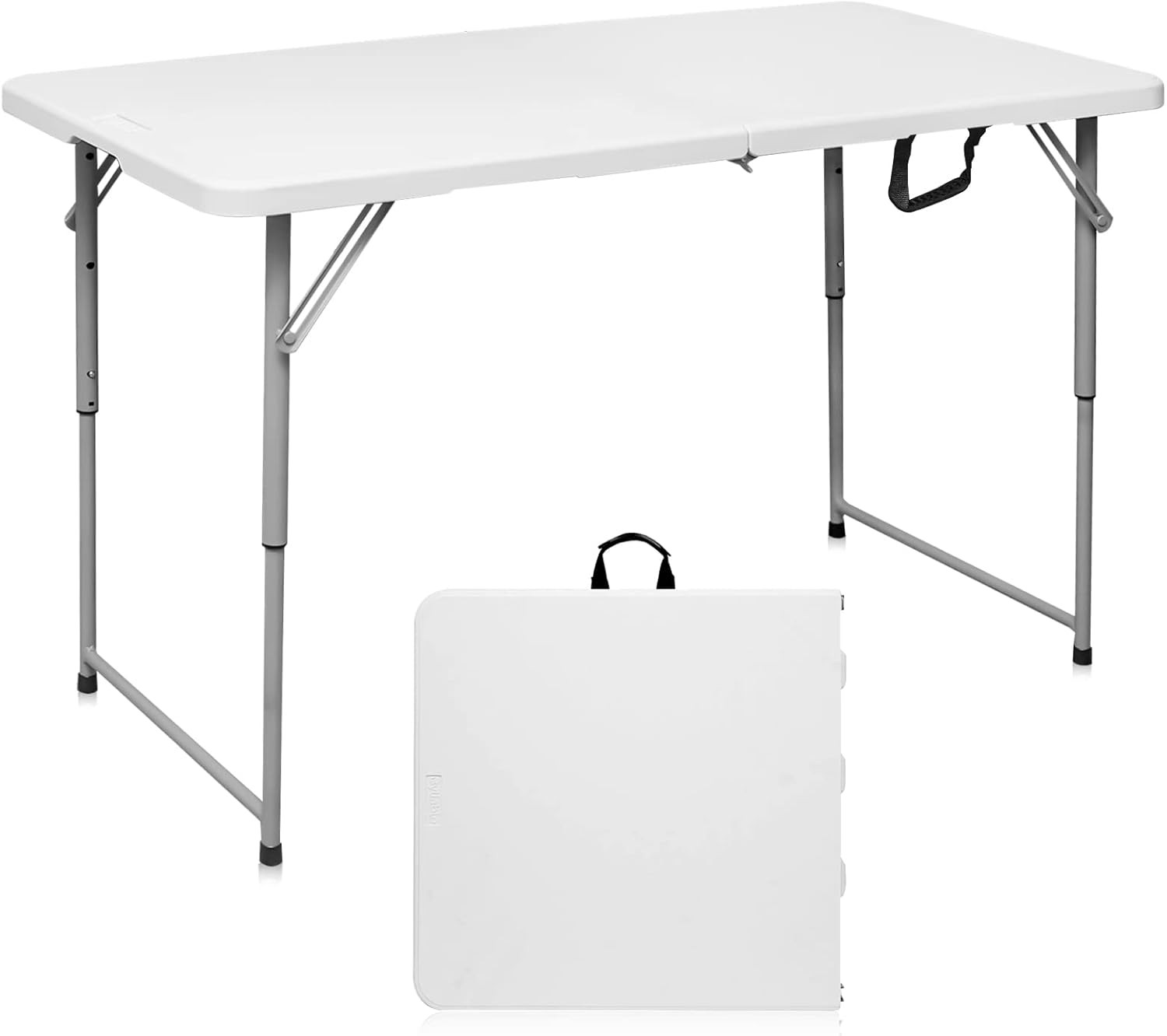 4ft Heavy Duty Folding Utility Table - Portable Plastic Fold-in-Half Design