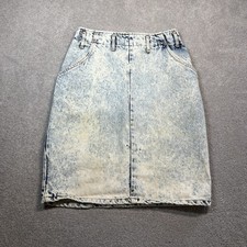 1980s No Excuses Acid Wash Jean Skirt Denim Women s 24w USA Distress Talon Zip