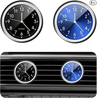 2 PCS Mini Round Luminous Car Clock, Self-Adhesive Dashboard or Vent Mount, Univ