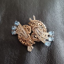 Vintage Coro Duette Rhinestone Gold Tone Quivering Flower Brooch Pin Signed