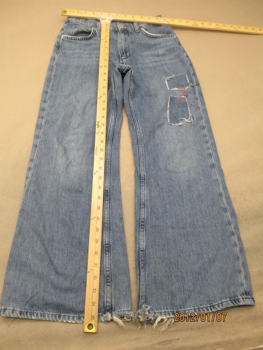 Zara Size 13-14 164cm Girls Blue Denim Wide Leg Adjustable Waist