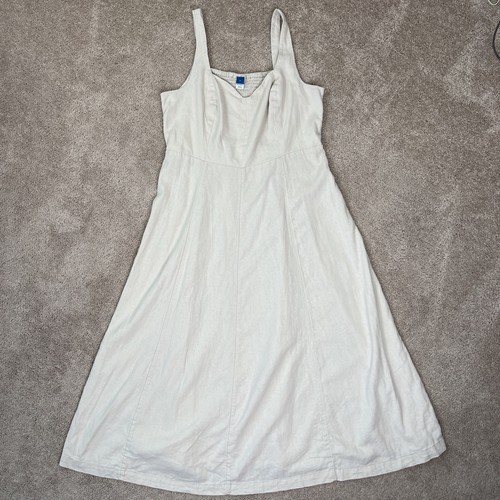 Old Navy Dress Womens L Beige Linen Neutral Boho Coastal Cottage Beachy Summer - Picture 1 of 7