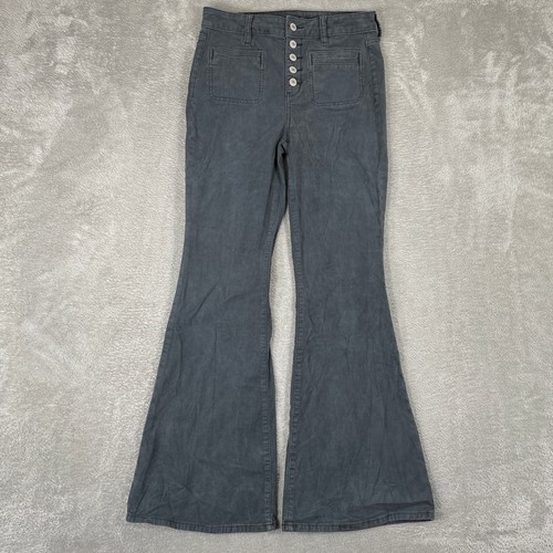 American Eagle Corduroy Pants Womens 4 (28x30.5) Gray Super Hi Rise Flare Y2K