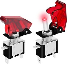DaierTek Red 12V LED Lighted Toggle Switch with Aircraft Guard Safety Flip Cover