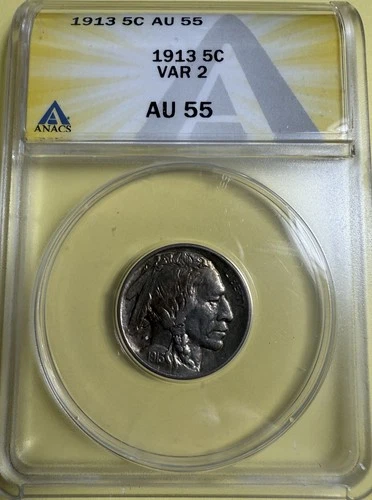 1913 Buffalo Nickel (Type 2) - ANACS AU55 - Just Graded - New Holder