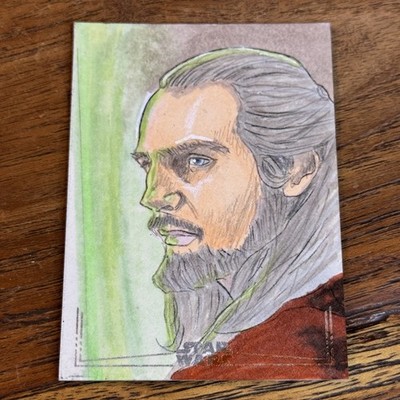 Qui-Gon Jinn 2024 Topps Star Wars Galaxy Chrome SKETCH 1/1 Card by Niño Benitez