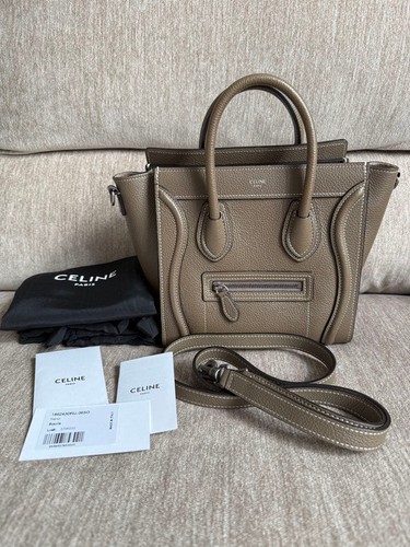 Celine Nano Luggage Bag Logo Leather 2-Way Handbag