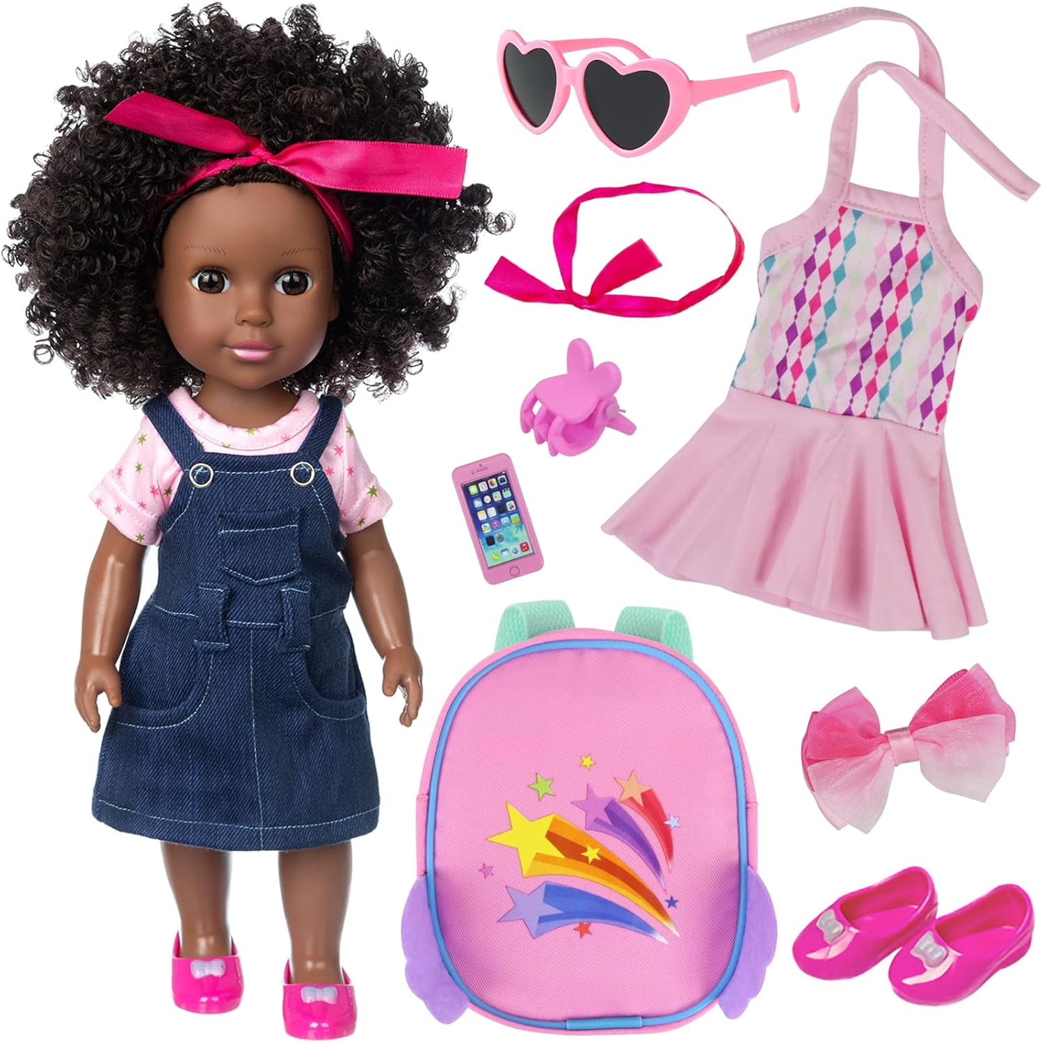 Black Doll 14.5 Inch Baby Girl Doll and Clothes Set African Washable Realistic S