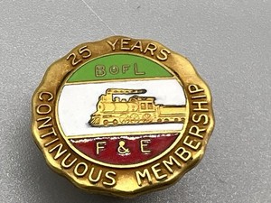 VTG BROTHERHOOD OF LOCOMOTIVE FIREMEN 25 YR. 10K GOLD FILLED ENAMELED PIN