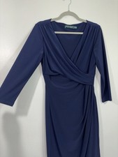 Lauren Ralph Lauren Navy Blue Faux Wrap V Neck Midi Dress Size 8