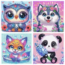 4 Pack Diamond Art Kits for Kids, Cartoon Animals Diamond Painting Kits for K...