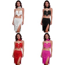 Women Outfit Latin Dancewear Sleeveless Set Belly Dance Costume Miniskirt Top