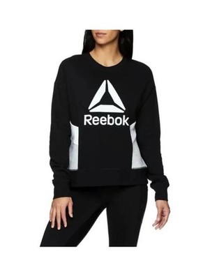 Reebok Black Sweatshirt Sz L White Logo & Side Panels Long Sleeves Athletic