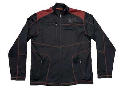 Harley Davidson Black Orange Skull Wings Iron Jaw Fleece Jacket Mens Size Large