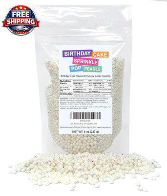 Birthday Cake Sprinkle Pop Pearls, Crunchy Candy Topping for Ice Cream, Candy Bi