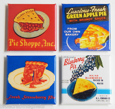 Fresh Pie FRIDGE MAGNET Set (2 x 2 inches each) blueberry apple cherry