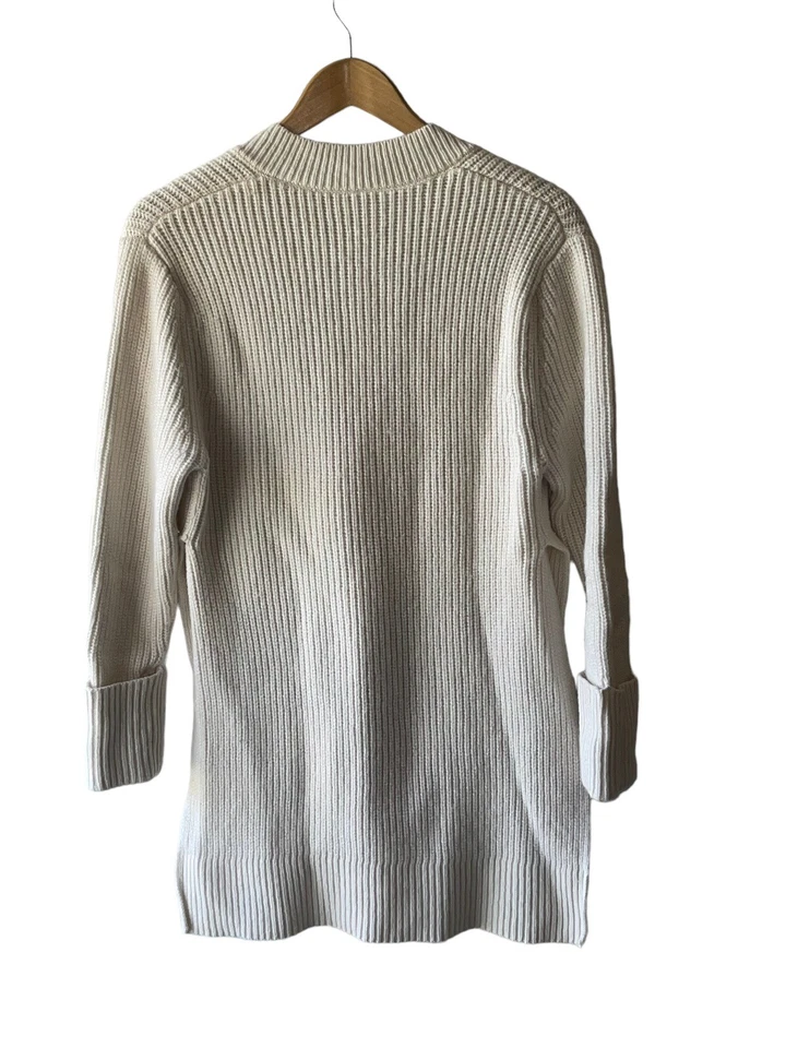 Suéter Athleta Talla XS Gran Tamaño Grueso Cuello en V Mezcla de Lana Abertura Lateral Crema Foto 3 de 4