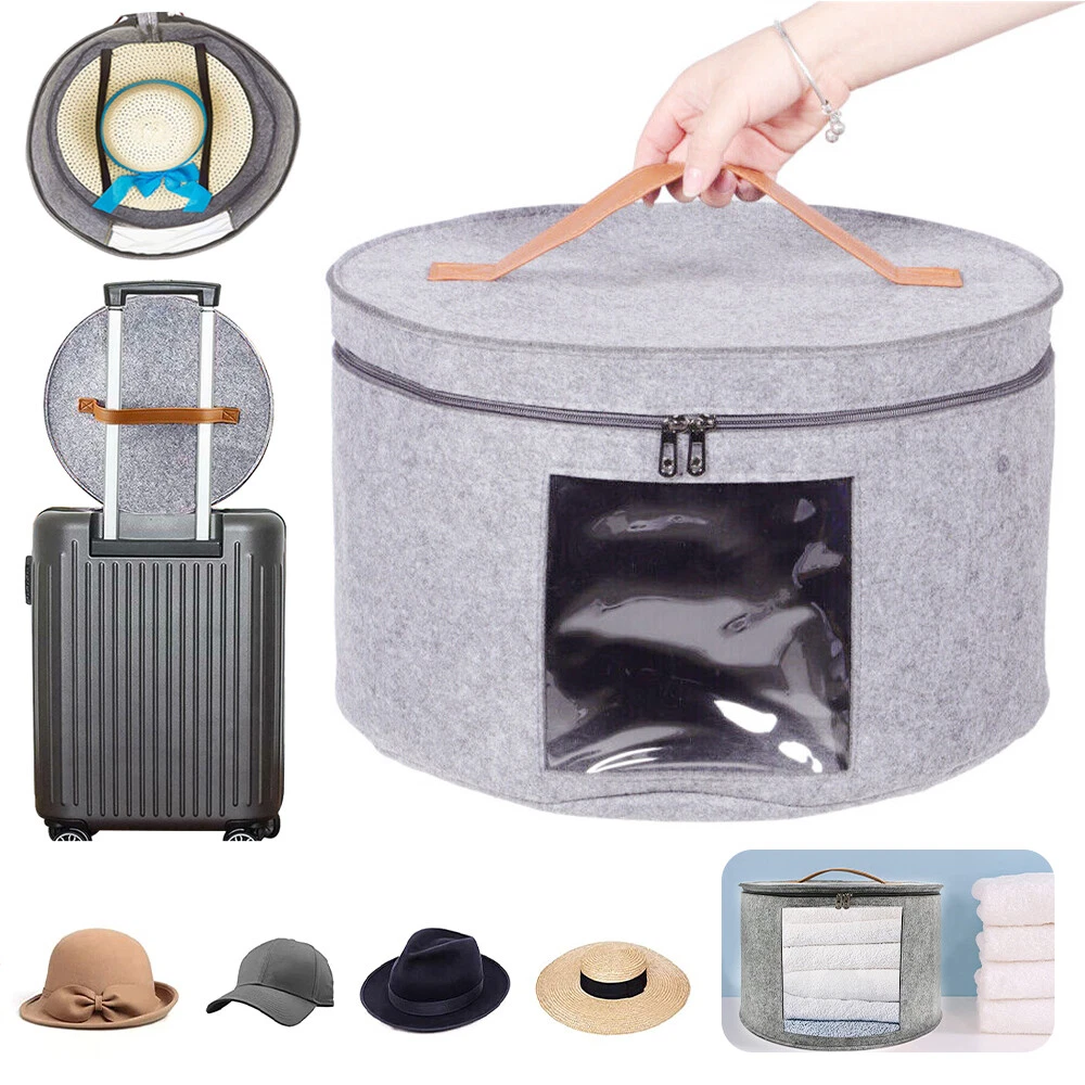 Round Hat Storage Box Large Hat Box Organizer Foldable Hat Travel Case with  Lid