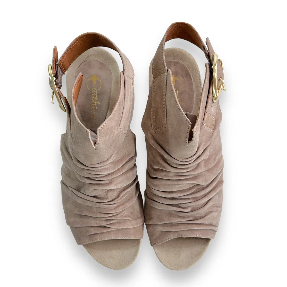 Sandalias de tacón de cuña Earthies talla 10 Bonaire Too de cuero holgadas punta abierta honda trasera Foto 4 de 4