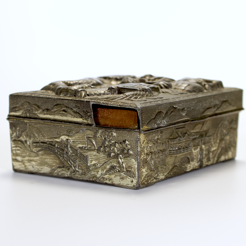 Dragon Tobacco Box Vintage Fú Shòu Japanese Antimony Wood Lined READ - Picture 14 of 17