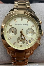 ? NIB MICHAEL KORS GOLD TONE CRYSTAL DIAL CHRONO DATE  display picture 3