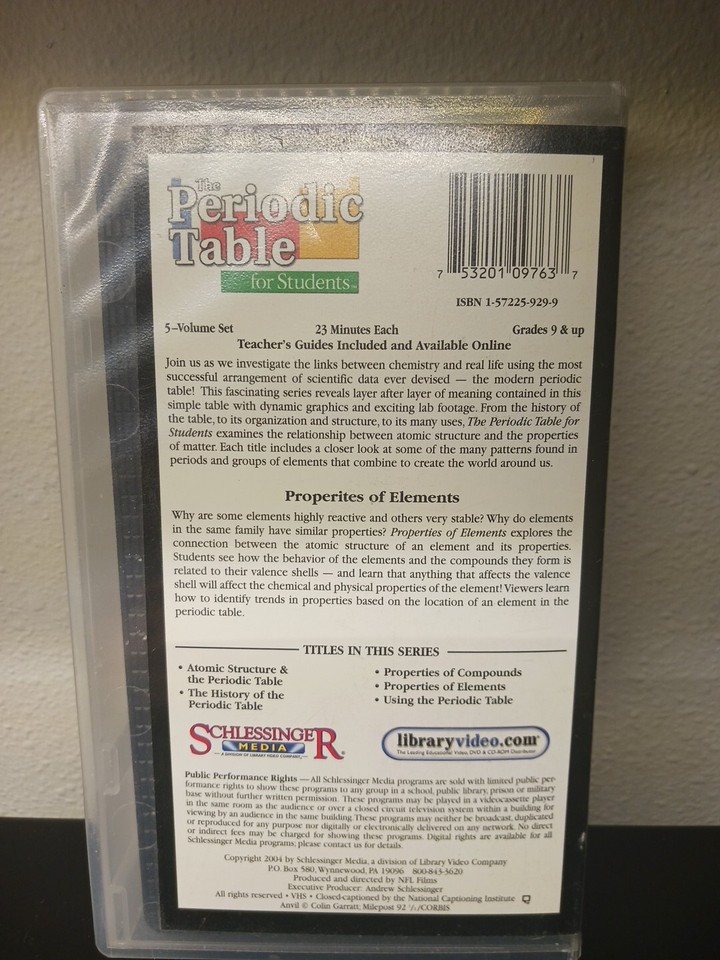Properties of Elements (The Periodic Table for Students) [VHS] eBay