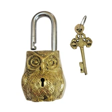 Antique Padlock Brass Hand Crafted Working Decorative Owl Face Shape Padlock