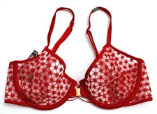 Victoria's Secret Starburst Embroidered Sheer Mesh Unlined Demi Bra Red Size 32D