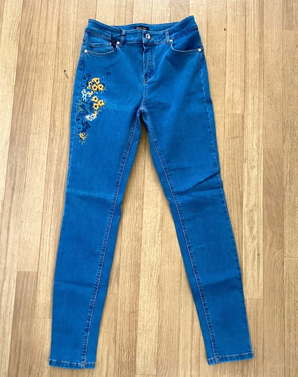 Massimo Dutti Skinny Fit Embroidered Blue Jeans Size 6 image 2