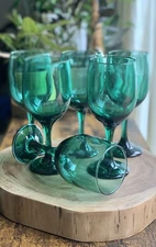Vintage Beautiful Libbey Juniper Green Wine Glass 6 7/8” Set of 6