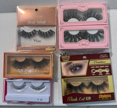 Lot of 6 Assorted Brands Mink Eyelashes - VLuxe by i-ENVY, Mikiwi, Countess, BBW