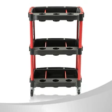 3-Level Composite PP Warehouse Garage Office Rolling Trolley W/Pegboard Casters