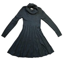 Calvin Klein Knit Sweater Dress Womens Medium Gray Cowl Neck Pleated Long Sleeve