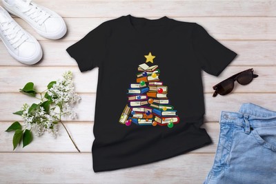 Christmas Tree Teachers Love reading books Librarian nerds T-Shirt