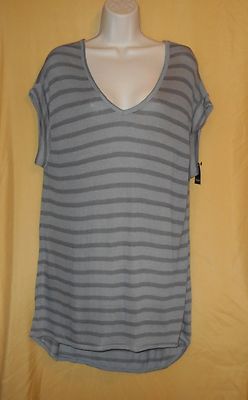 Tahari women's Clara oversize slouchy striped gray top asymmetrical tunic $78