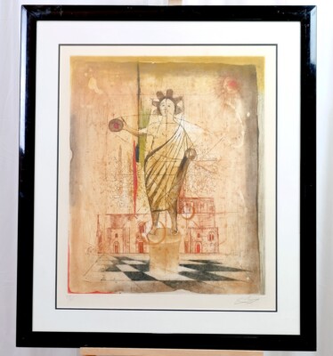 Salvador Dali Style Signed Figurative Framed Aquatint Etching L.E. 26/95 VGUC