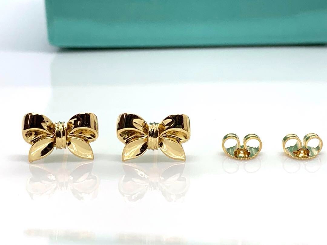 Tiffany & Co. Ribbon Bow Earrings 750 K18 Gold with Box Auth