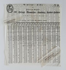 1841 Gewinn-Liste Zweiter Klasse 13ter Braunschweig L&uuml;neburg Landes-Lotterie